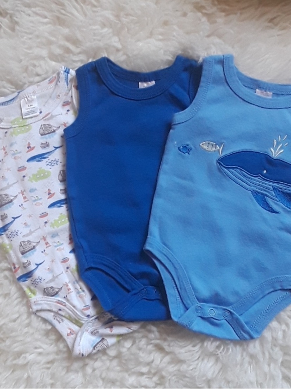 Baby Blue Whale & Solid Blue One-Piece Bodysuits - Set of 3
